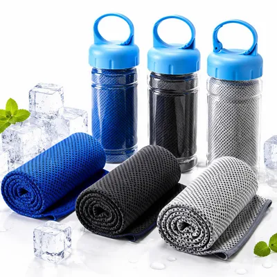 Produktbild von 3 Stück Kühlhandtuch Cooling Towel, 100 x 30 cm, sofort kühlend & schnelltrocknend, Mikrofaser Sporthandtuch für Fitness, Training, Outdoor, Sommer