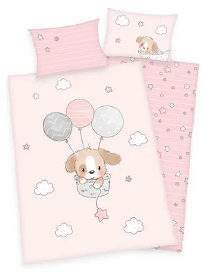 Produktbild von Renforcé - Baby Bio Bettwäsche Sweet Puppy 40x60  100x135 cm Süsser Welpe Baumwolle