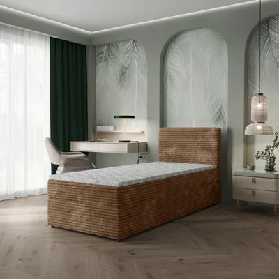 Produktbild von Masseno Boxspringbett PISA 90 90x200 cm Komplett-Set mit Bonell Matratze und Topper, Polsterbett mit Bettkästen -Beige, TILIA 17