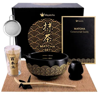 Image de Ensemble de thé Matcha japonais de qualité supérieure – comprenant une tasse (chawan) et un fouet en bambou (chasen)