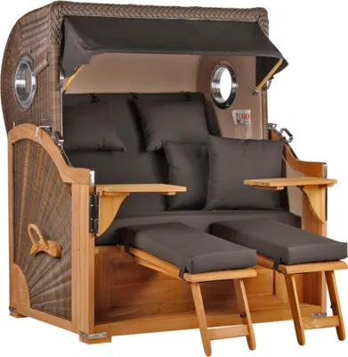 Produktbild von Strandkorb Baltikum Teak PE Grey 2,5 Sitzer Volllieger mit Bullaugen