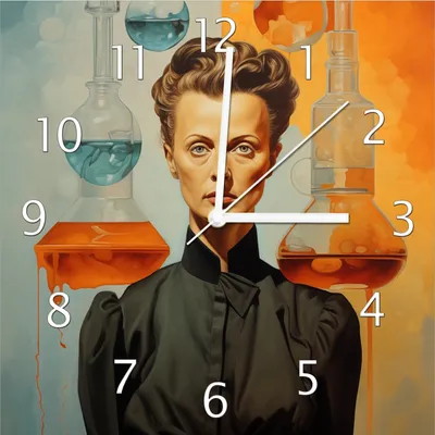 Produktbild von Wallario Design Wanduhr Visionäre Chemikerin aus Echtglas, Größe 30 x 30 cm