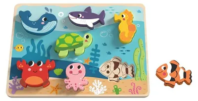 Produktbild von TOOKY TOY Montessori-Holzpuzzle Meereswelt Fisch Schildkröte Formen