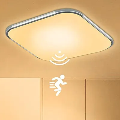 Zdjęcie produktu dla TRMLBE 24W lampa sufitowa LED z czujnikiem ruchu, lampa sufitowa LED z czujnikiem ruchu nowoczesna okrągła lampa sufitowa z IP44 wodoodporna do salonu sypialni 30x30cm ciepła biel