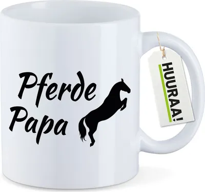 Produktbild von Huuraa Kaffeetasse Pferdepapa Silhouette 330ml Weiß Keramik Kaffeebecher Geschenkidee