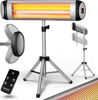 Produktbild von MONZANA® Infrarot Heizstrahler MZH2500 Stativ 110-175cm 2500W 3 Stufen 24h Timer Fernbedienung Wärmestrahler Standheizer Teleskopständer Silber