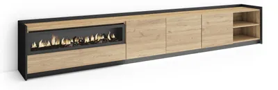 Produktbild von TV-Möbel Holzeffekt eiche schwarz 310x37x50cm Kamin mit Feuereffekt