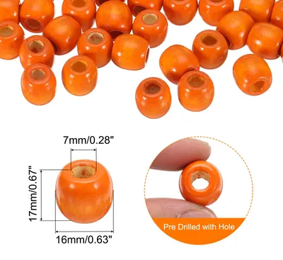 Produktbild von 200 Stk. Gro?loch-Holzperlen Haarzopfperlen, Unvollendete natš¹rliche Fassholz-Abstandshalterperlen fš¹r Bastelarbeiten Haar Makramee-Schmuckherstellung, Orange (16 x 17mm, 7mm Loch)