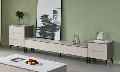 Obrázok produktu pre Nástenný TV stolík RTV lowboard drevo moderná sivá obývacia izba