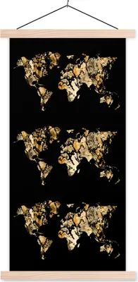 Produktbild von MuchoWow® Textilposter Weltkarten - Design - Schlange 60x120 cm mit holzfarbenen Rahmen - Holz