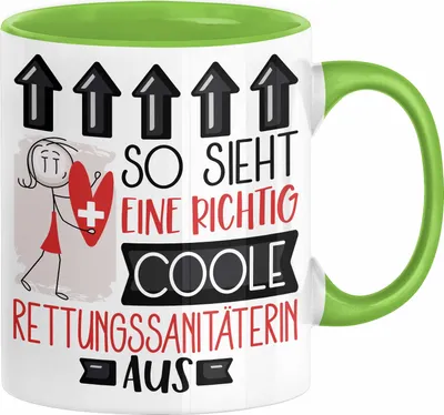 Produktbild von Rettungssanitäterin Geschenk Tasse Geschenkidee für Rettungssanitäterin Geburtstag Weihnachten Spruch So Sieht Eine Richtig Coole Rettungssanitäterin Aus Kaffee-Becher  (Grün)