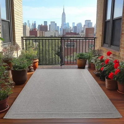 Produktbild von TapisTrend Outdoor- und Terrassenteppiche Grau 80x150 cm Teppich, für Wohnzimmer, Küche, UV-beständig, rutschfest, modernes Design
