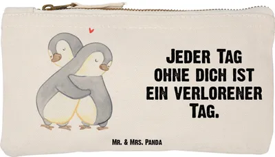 Produktbild von Mr. & Mrs. Panda Schminktasche Pinguine Kuscheln Größe S Klein - Weiß - Geschenk, Kulturbeutel, Federmappe, Freundin, Mäppchen, Freund, Etui, für Frauen, beauty case