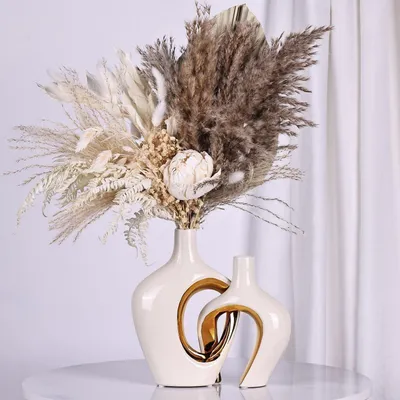 Produktbild von Keramikvasen 2er-Set Beige/Gold Nordisch Boho Minimalismus Donut Hohlstil Wohnzimmer Deko