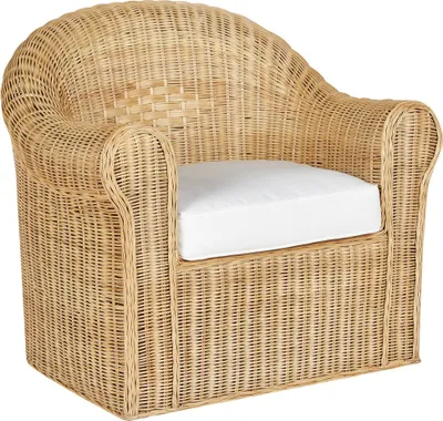 Produktbild von BELIANI Gartensessel Naturfarben Rattan Geflochten mit Weißen Kissen Armlehnen Boho Möbel Outdoor Indoor Garten Terrasse Ausstattung Sitzmöbel