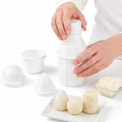 Produktbild von 4er Set Reiskugelformen, 3 Formen: rund, kegelförmig, zylindrisch – Arancini, Fleischbällchen, Onigiri, BPA-frei, spülmaschinenfest