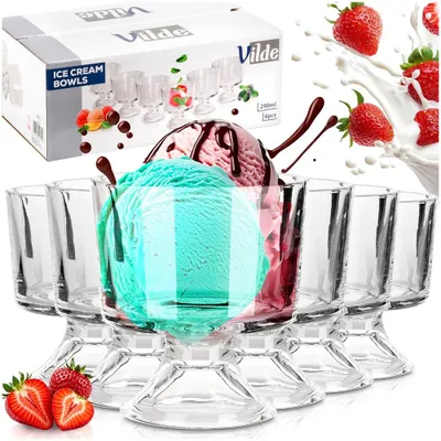 Zdjęcie produktu dla Vilde | Pucharki do lodów - Przezroczyste - 290 ml - 6 sztuk - Szklanki do deserów - Miseczki do lodów