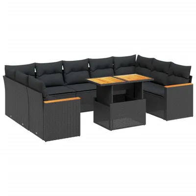 Immagine prodotto di vidaXL Set di divani da giardino da 11 pezzi con cuscini in polirattan nero