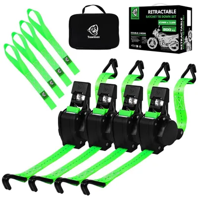 Produktbild von Automatik Spanngurt Set 4 Stück 3,6m x 25mm mit J-Haken grün 800kg Bruchlast