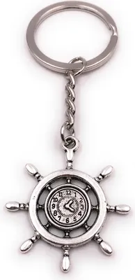 Produktbild von Onwomania Schlüsselanhänger Steuerrad Seefahrt Maritim mit Uhr silber Anhänger Keychain