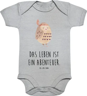 Produktbild von Mr. & Mrs. Panda Strampler Baby Eule Federschmuck 12. - 18. Monat - Heather Grey - Geschenk, Babystrampler, Einteiler, Entspannt, babykleidung body, Babybody, Abenteuer