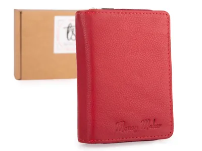 Obrázek produktu pro Červená peněženka Dámská malá peněženka Dámská pravá kůže s kapsou na mince Držitel karty na zip s RFID Blocker