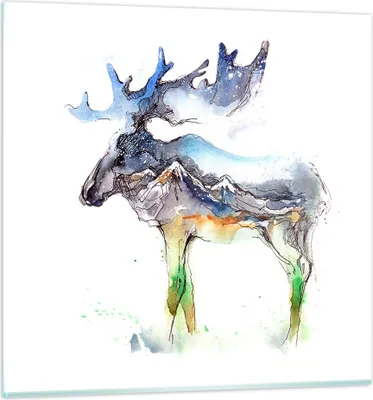 Produktbild von Bilder auf glas - Moose Berge Winter illustration - 70x70cm - Glasbilder - Wandbilder - Kunstdruck - zum Aufhängen bereit - Wanddekoration aus Glas - Glas Bilder - Wandbild auf Glas - GAC70x70-3041