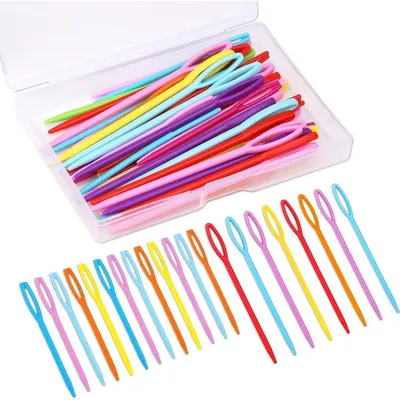 Immagine prodotto di Aghi da cucito in plastica, confezione da 50 pezzi (7/9 cm), con scatola di conservazione, colori arcobaleno