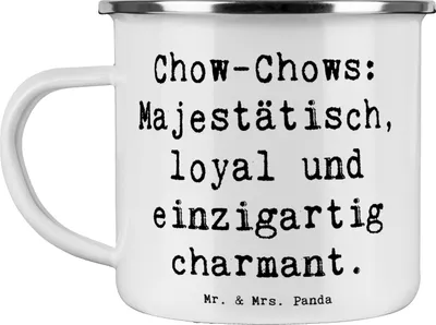 Produktbild von Mr. & Mrs. Panda Emaille Tasse Spruch Chow-Chow Charme - Weiß - Geschenk, loyal, Hundeliebhaber, Pott, chinesische Hunderasse, liebeswerte Hunde, Informationen, Teetasse