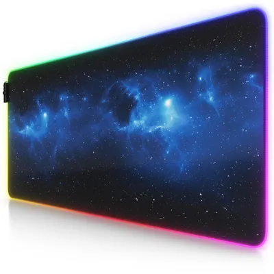 Imagen del producto de Alfombrilla para ratón Titanwolf Gaming RGB, 900 x 400 x 3 mm, base para escritorio XXL con luces LED de múltiples colores, antideslizante, lavable, para velocidad y precisión, diseño "Stars" 1
