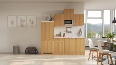 Produktbild von Flex Well Küchenzeile mit Geräten Nano 210 cm buche matt zerlegt Variante reversibel 00008398