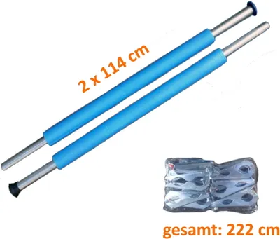 Produktbild von walexo Trampolin Stangen-Set mit Schaumstoffüberzügen und Schutzkappen – feuerverzinkte stabile Trampolinstangen in 222 cm ( 2 x Stangen-Set )