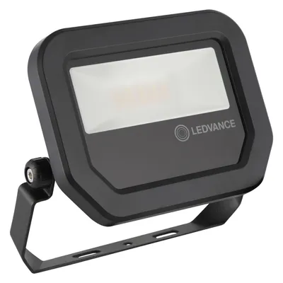 A black LED floodlight is shown against a white background.