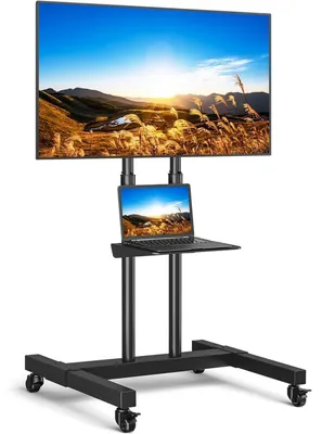 Immagine prodotto di Supporto TV mobile per televisori da 32-80 pollici, fino a 50 kg, colore nero. Regolabile in altezza da 1120 a 1620 mm. Inclinabile