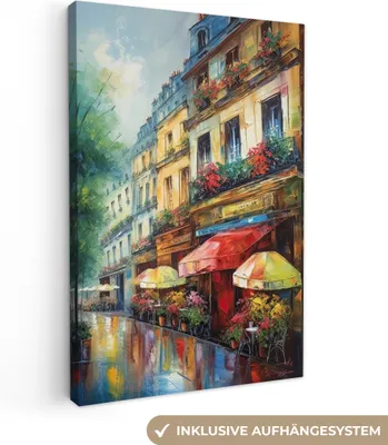 Produktbild von OneMillionCanvasses® - Leinwandbilder - 90x140 cm, Straße - Ölgemälde - Farbenfroh - Stadt, Wandbilder Kunstdruck Wanddekoration - Foto auf Leinwand - Gemälde auf Holzrahmen  - Wandschmucke - Schlafzimmer