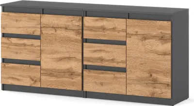Zdjęcie produktu dla Komoda 160Cm Szafka Loft 6 Szuflad Nowoczesna Szary Mat Dąb Wotan Salon