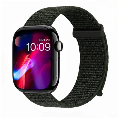 Produktbild von Smartwatch Armband für Apple Watch Series 10 46mm Nylon Textil Band Ersatzband Wechselband Klettverschluss flexibel atmungsaktiv Grün Oliv