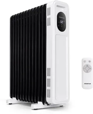 Zdjęcie produktu dla Aigostar 8433325385514 – Grzejnik olejowy, 2500 W, 3 stopnie mocy, pilot, kółka, regulowany termostat