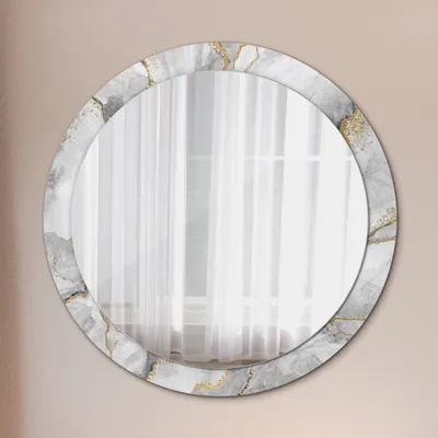 Produktbild von Spiegel - Mirror zum Wandspiegel Schlafzimmer – Schminkspiegel- weiß Marmor Gold- Ø90cm