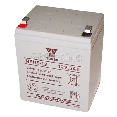 Immagine prodotto di Yuasa Batteria al piombo 12 V, 5Ah (5-12) Faston (6,5 mm) Batteria al piombo 12-5 Yuasa (NPH5-12) ad alta corrente