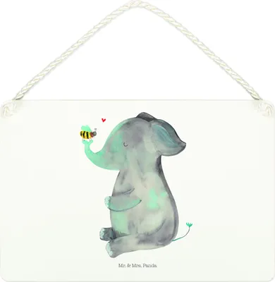Produktbild von Mr. & Mrs. Panda holzbild Elefant Biene DIN A4 - Weiß - Geschenk, Schild, Türschild, Holzschild, Lustige Sprüche, kleine aufmerksamkeit, Liebe, Liebesspruch