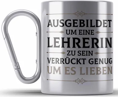Produktbild von Trendation - Lehrerin Geschenk Edelstahl Tasse Karabiner Geschenkidee Lustig Danke Grundschullehrerin Sprüche (Silber)