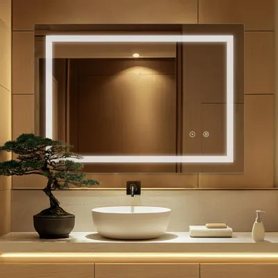 LED-Badspiegel 70x90 cm, Anti-Beschlag, dimmbar, IP44, Aluminium