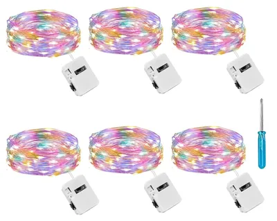 LED-Lichterkette 6er-Set, 2 m, 20 LEDs, 3 Modi, bunt