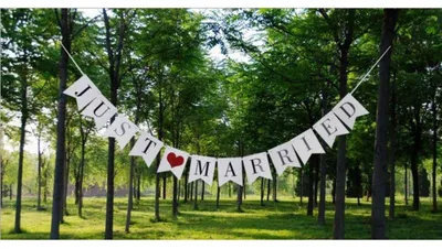 Produktbild von "Just Married" Wimpelkette Perlweiß Glitzer Karton 230-240 cm