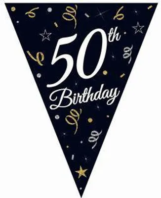 Immagine prodotto di Ghirlanda di carta, bandierine, bandierine nere, 50° compleanno, 270 cm