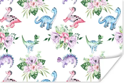 Produktbild von MuchoWow® Poster Dinosaurier - Kinderzimmer - Blumen - Mädchen - Kinder - Rosa - Kind 120x80 cm - Bilder