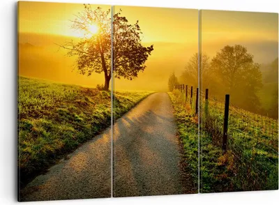 Produktbild von Bild auf Leinwand - Leinwandbild - Feld Straße Baum - 105x70cm - Wand Bild - Wanddeko - Wandbilder - Leinwanddruck - Bilder - Kunstdruck - Wanddekoration - Leinwand bilder - Wandkunst - CE105x70-3851