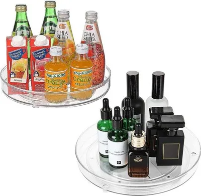 Produktbild von Unyqoos® Drehplatte 23,5 cm, transparentes PET, 360° Dreh-Organizer für Kühlschrank & Küchenschrank, Gewürz- und Vorratsregal, 2er-Set