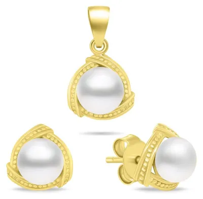 Immagine prodotto di Set di gioielli con perle vere placcate in oro SET268Y ( Orecchini, ciondoli)
